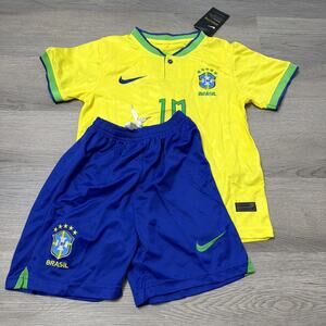 Nike Brazil Julianna #10 Youth Large Qatar Soccer Jersey & Short Set Kit Nwt
